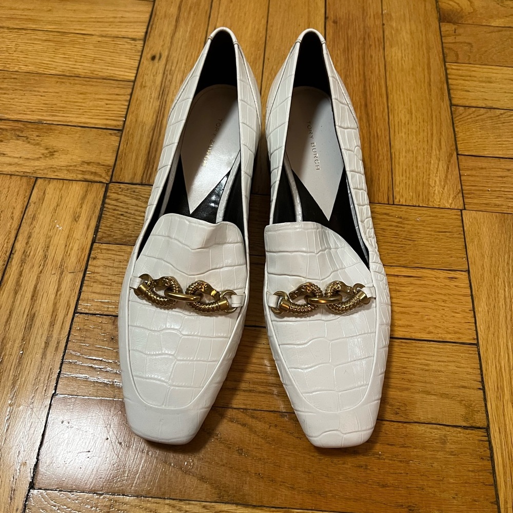 Tory Burch Jessa Heeled Loafers with Gold Chain